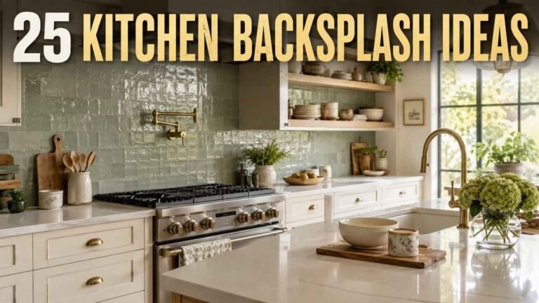 Sage green zellige tile backsplash in a modern farmhouse kitchen — one of 25 kitchen backsplash ideas.