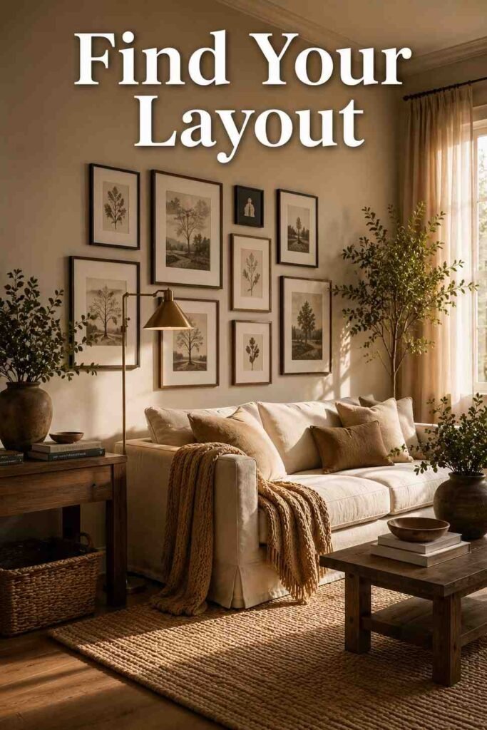 Corner view of a living room showing gallery wall wrapping toward a second wall — living room gallery wall ideas