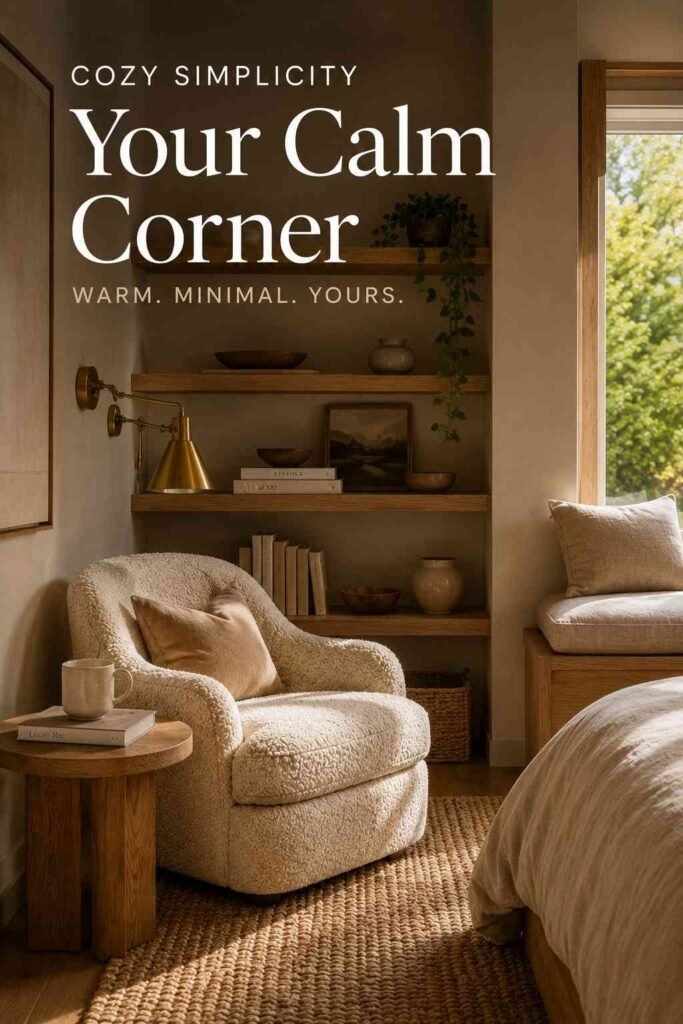 Stunning 30 Reading Nook Bedroom Ideas for a Cozy, Stylish Retreat 2 Corner view of oak bookshelf and window seat in a neutral-toned reading nook bedroom idea.