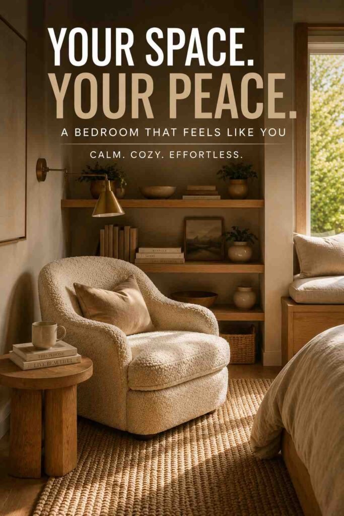 Stunning 30 Reading Nook Bedroom Ideas for a Cozy, Stylish Retreat 4 Close-up of brass sconce and oak shelf edge, a materials detail from this reading nook bedroom idea.