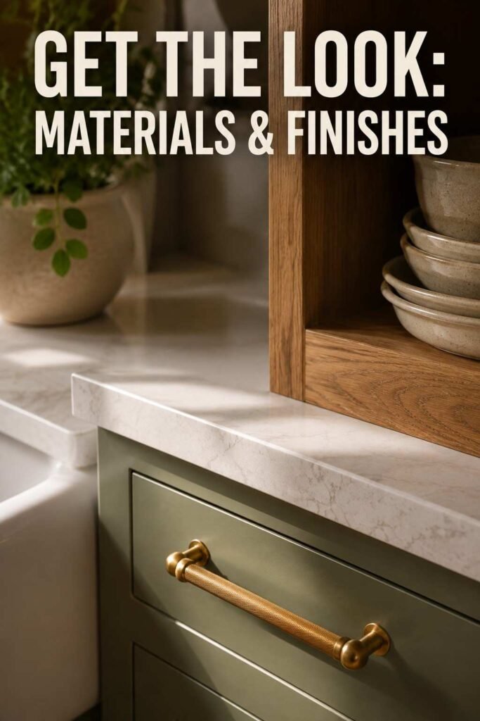 Refreshing 25 Sage Green Kitchen Ideas for 2026: The Complete Design and Paint Guide 4 Close-up of brass hardware and oak grain against sage green cabinets, kitchen material detail.