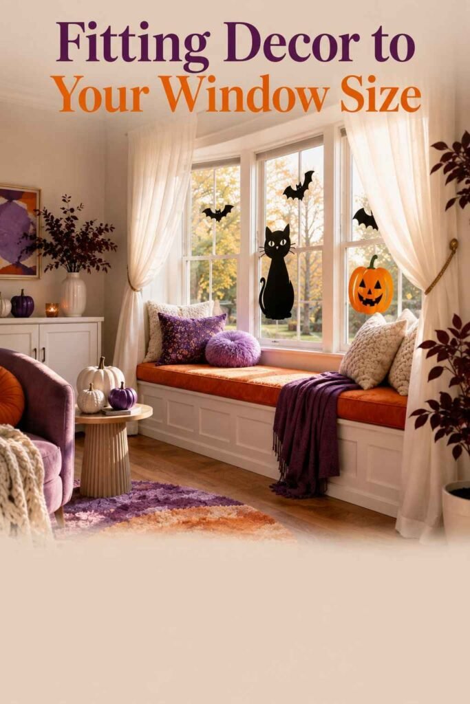 Elevated 24 Halloween Window Clings and Decals Ideas to Transform Every Window This Fall 3 Corner angle of a window seat nook showing how Halloween window clings sit within the surrounding wall space.