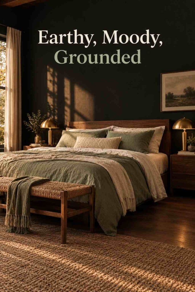 Black Bedroom Wall Ideas That Turn a Plain Room Into a Retreat 4 Black bedroom wall paired with sage green bedding and warm white linen accents.