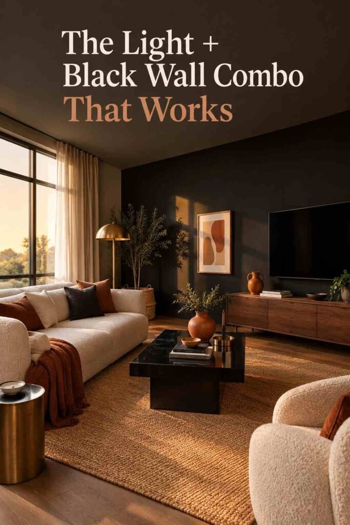 black wall living room natural light corner