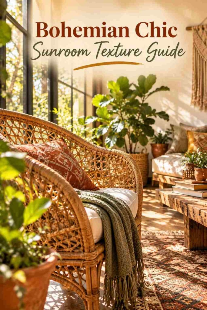 Bohemian Chic Sunroom Ideas to Transform Your Space 14 Close-up of woven rattan chair texture with sunlight shadows