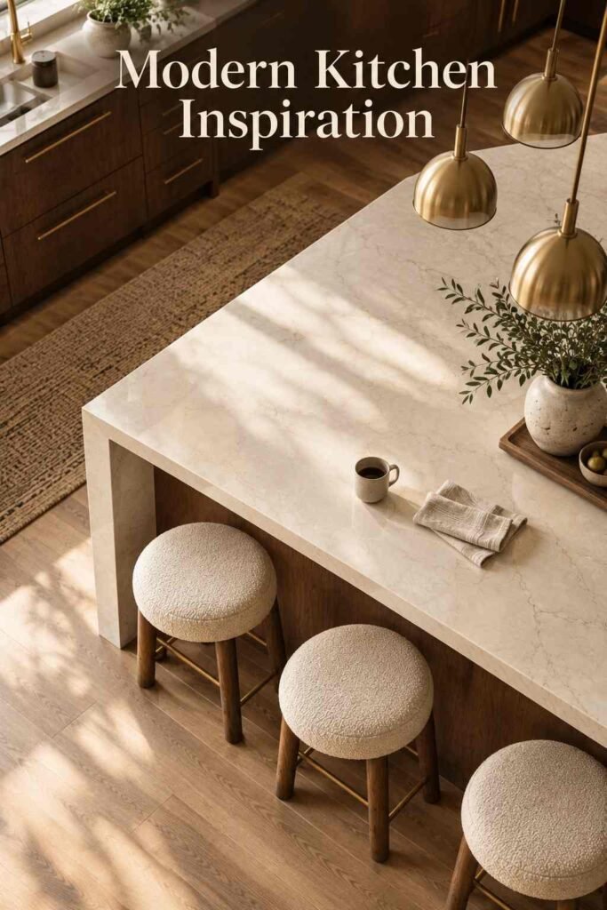 Stylish Breakfast Bar Ideas to Transform Your Kitchen in 2026 5 Overhead view of a quartz breakfast bar countertop styled with a ceramic mug and folded linen napkin.