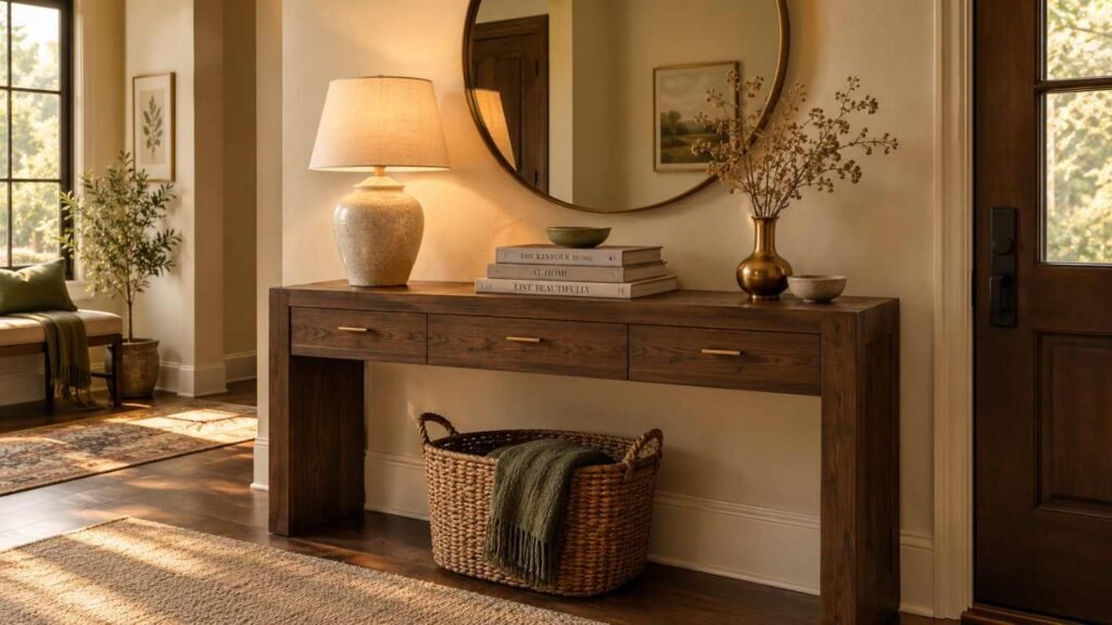 Cozy Console Table Styling Ideas to Transform Any Room in 2026 4 Cozy console table styling hero image with warm neutral color palette swatch strip