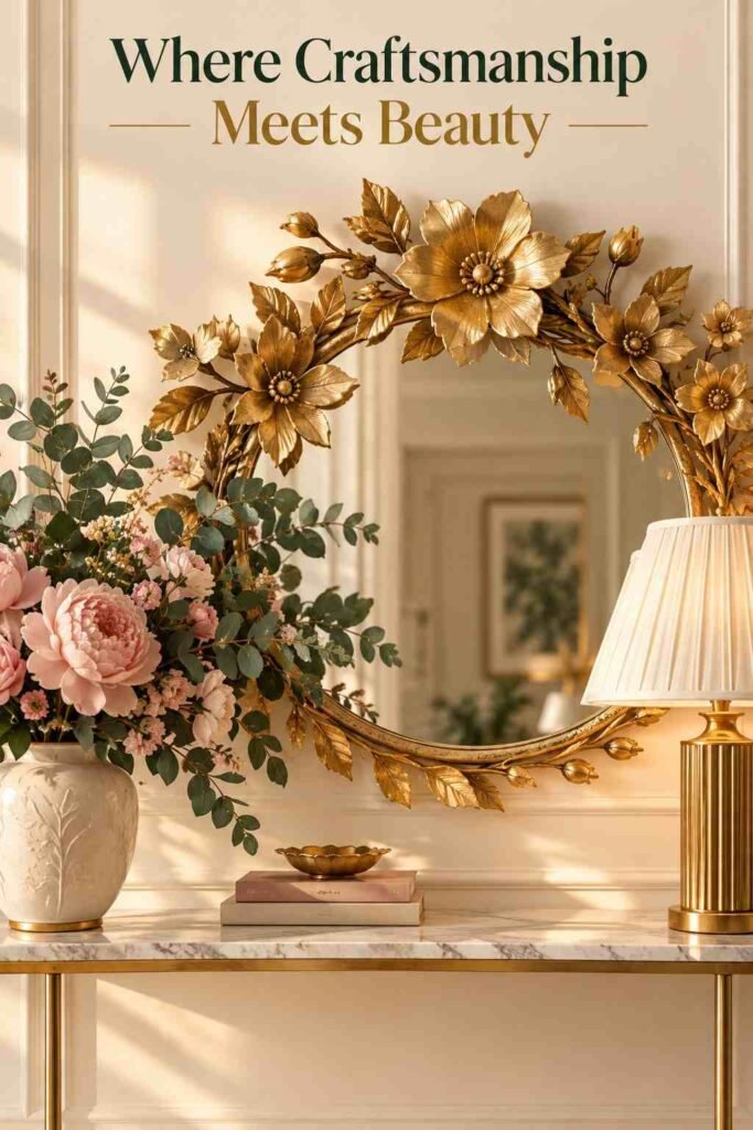 Luxury Floral Wall Mirror Ideas to Transform Your Home in 2026 2 Close-up of a gilded floral mirror frame showing hand-finished botanical detail