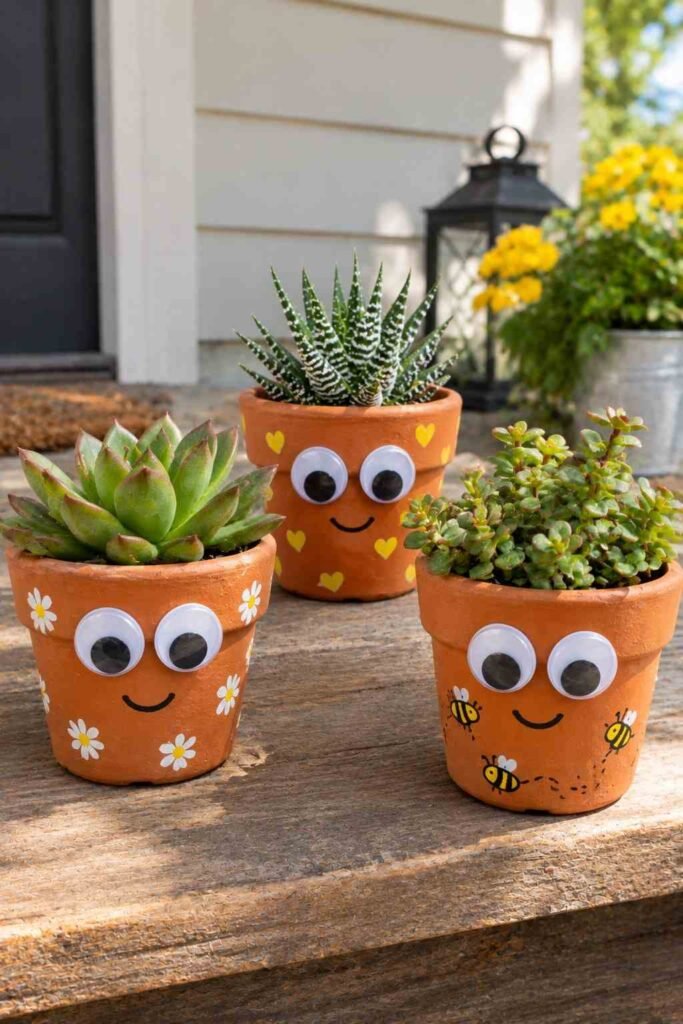 Halloween Planter Ideas to Turn Your Porch Into a Neighborhood Showstopper 18 Googly-eye succulent Halloween planters for kids