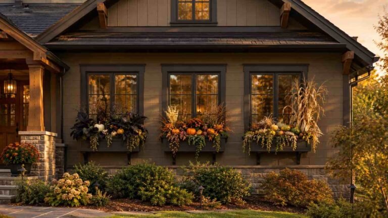 24 Halloween window boxes displayed across a home's front windows