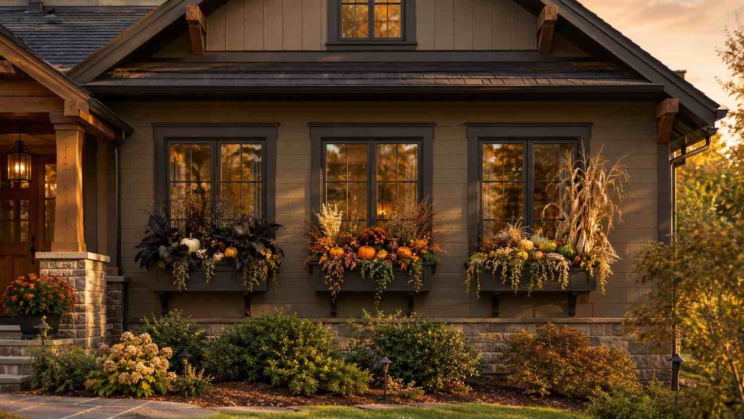 24 Halloween window boxes displayed across a home's front windows
