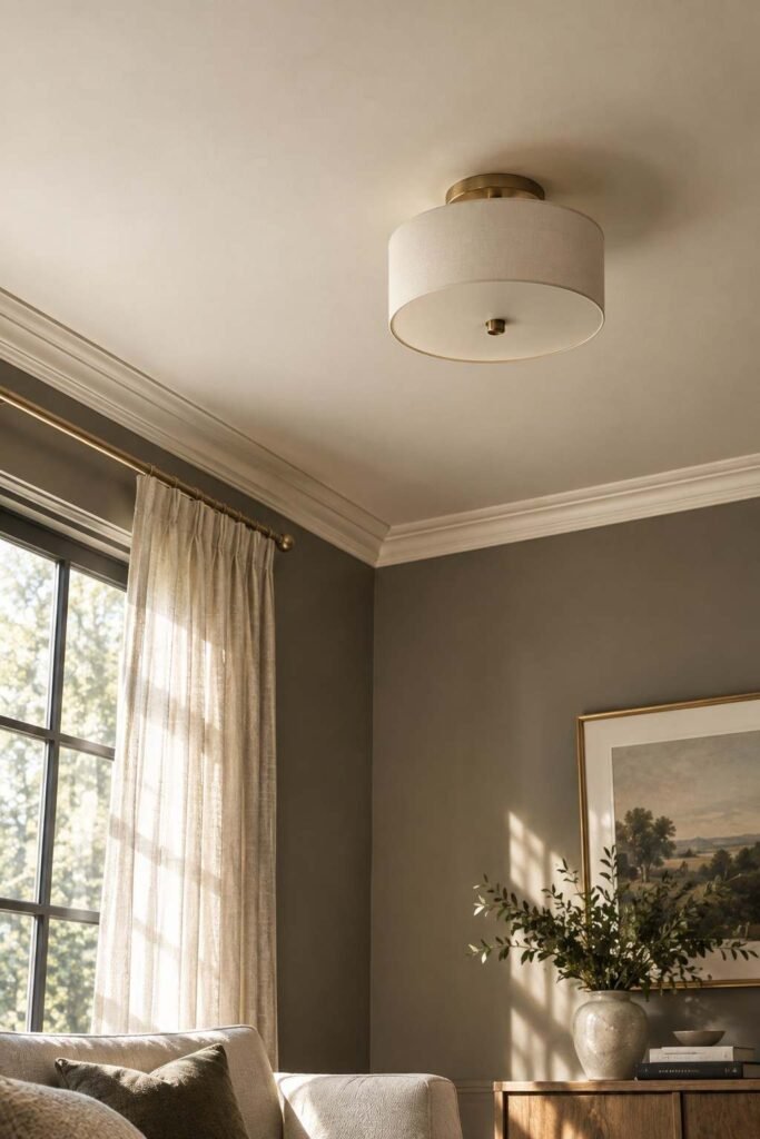25 Dark Living Room Ideas to Brighten Your Home Without a Renovation 3 Light-colored ceiling brightening a dark living room from above