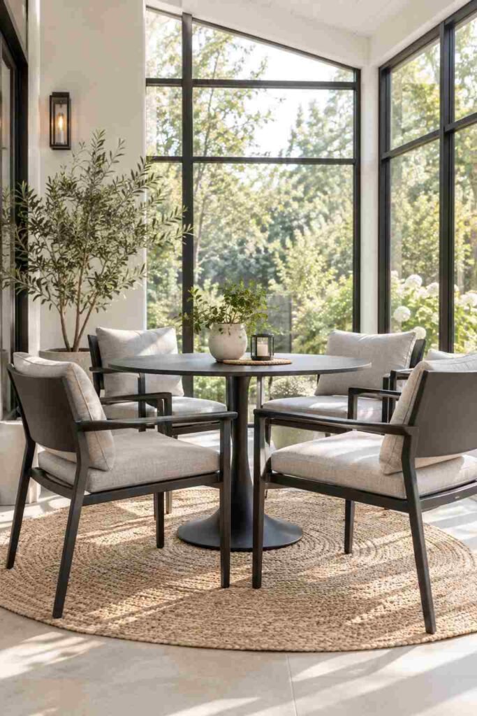 Powder-coated aluminum chairs used as indoor sunroom furniture