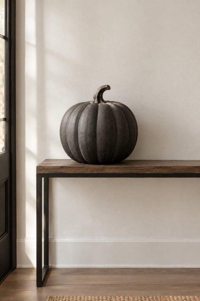 Halloween Decor for Entry Table Ideas to Welcome Guests Spooky, Elegant & Budget-Friendly 13 Single statement pumpkin minimalist Halloween entry table decor