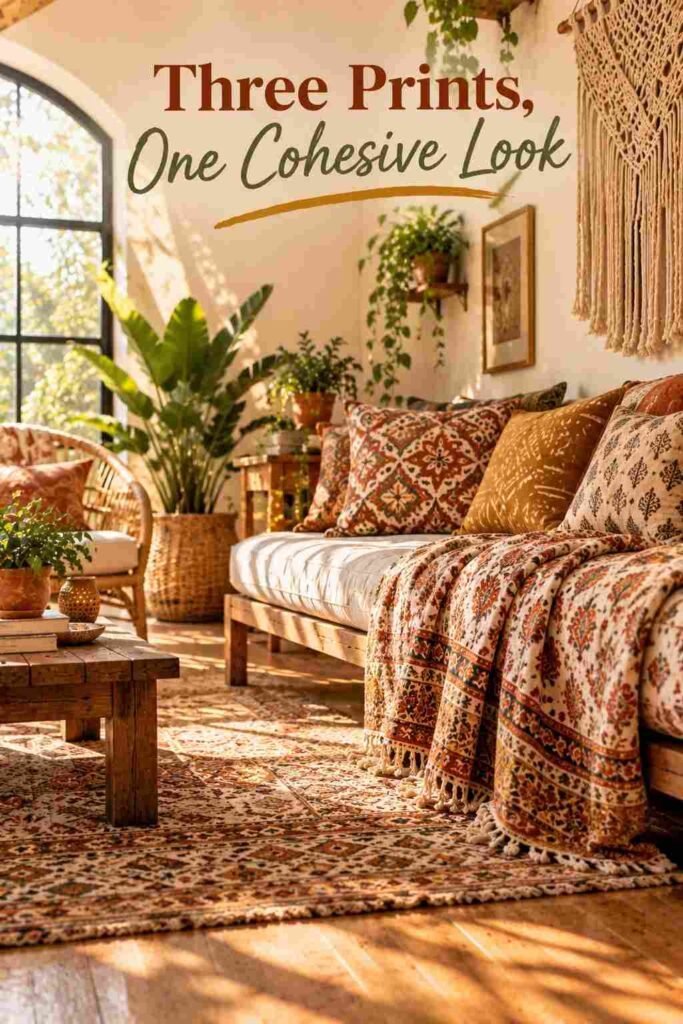 Bohemian Chic Sunroom Ideas to Transform Your Space 11 Daybed styled with Moroccan tile, Indian block-print, and mudcloth-style pillows