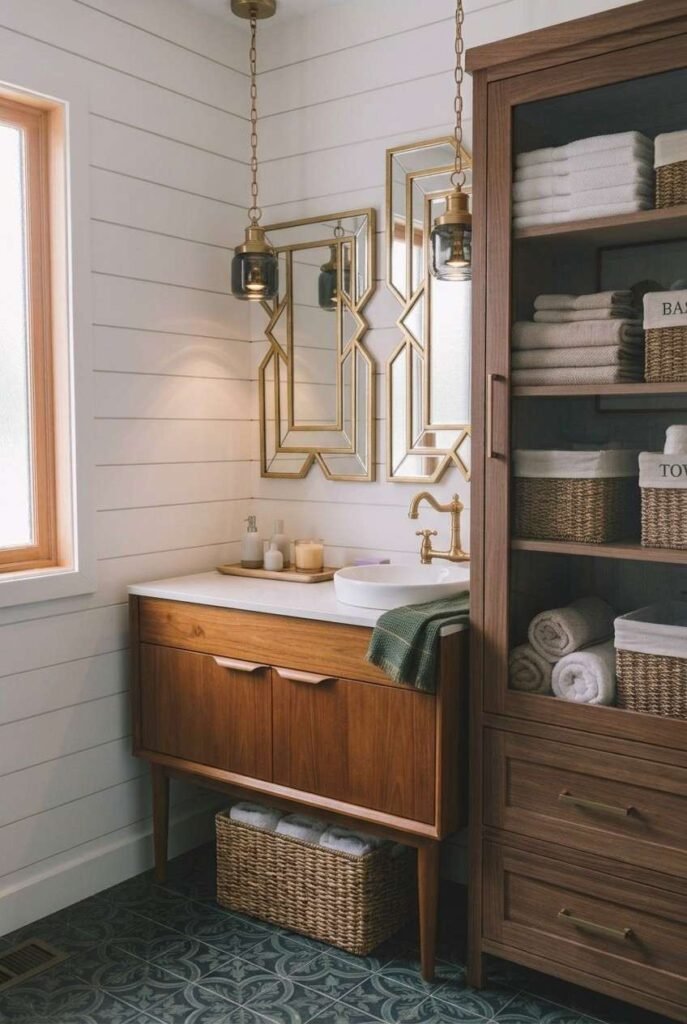 30 Bathroom Vanity Ideas: Single Sink for Small, Medium, and Large Spaces 19 Extra-long bathroom counter with off-center single sink and generous prep space
