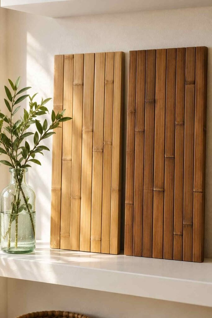 28 Beautiful Bamboo Entryway Storage Ideas for a Tidy, Natural Home 2 Close-up of natural and carbonized bamboo finishes showing grain used for entryway furniture