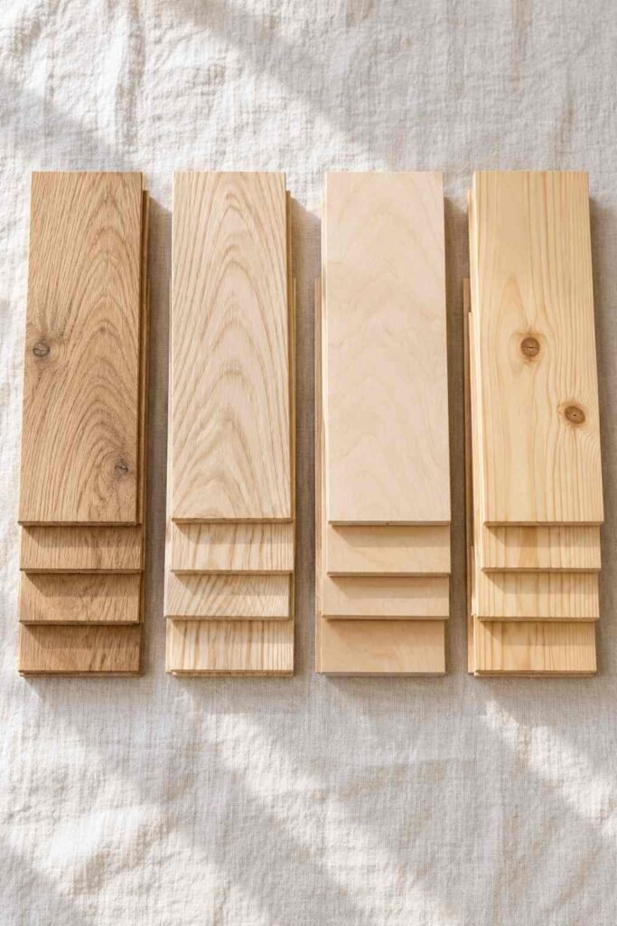 30 Scandinavian Interior Design Ideas with Wood Block Flooring for a Warm, Light-Filled Home 3 Oak, ash, birch and pine wood block samples used in Scandinavian flooring