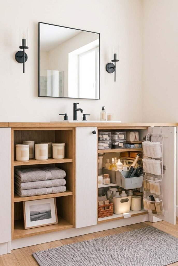 26 Bathroom Storage Ideas Under Sink for a Tidier, Roomier Vanity 20 Finished bathroom vanity with an organized sink cabinet