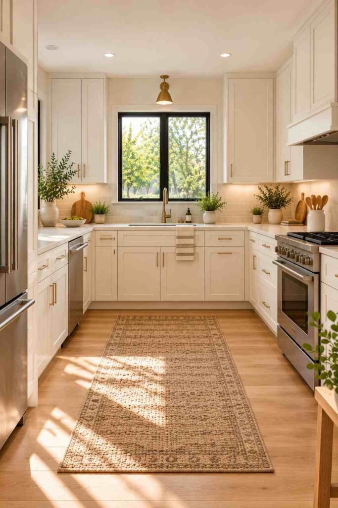 Refaced shaker cabinets in a bright rambler kitchen.