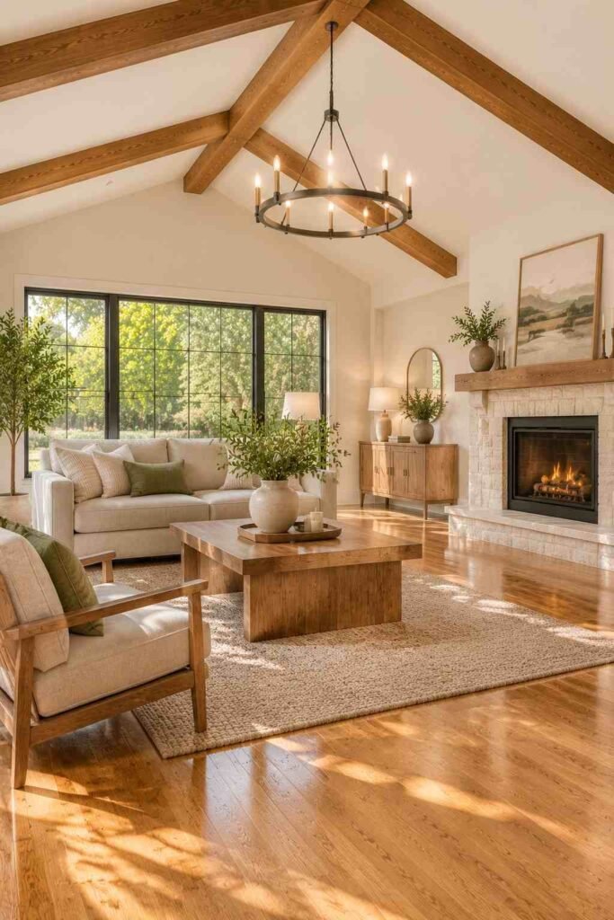 Refinished oak hardwood floors in a remodeled rambler.