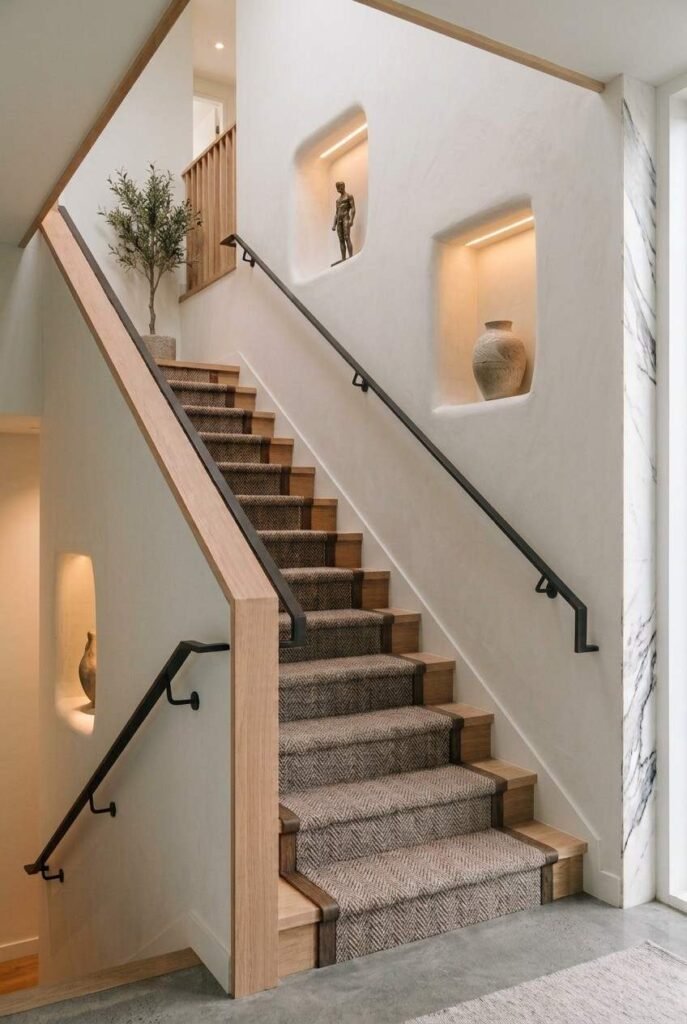 28 Stairs Wall Decor Ideas Modern Luxury Interiors Style Your Staircase Wall 17 Recessed plaster display niches with sculpture and vase lit by a hidden light strip