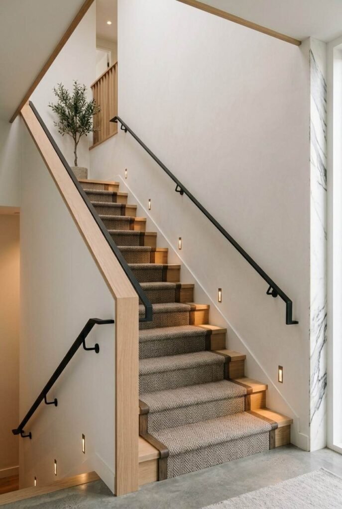 28 Stairs Wall Decor Ideas Modern Luxury Interiors Style Your Staircase Wall 13 Low recessed wall lights softly lighting each step of a modern staircase