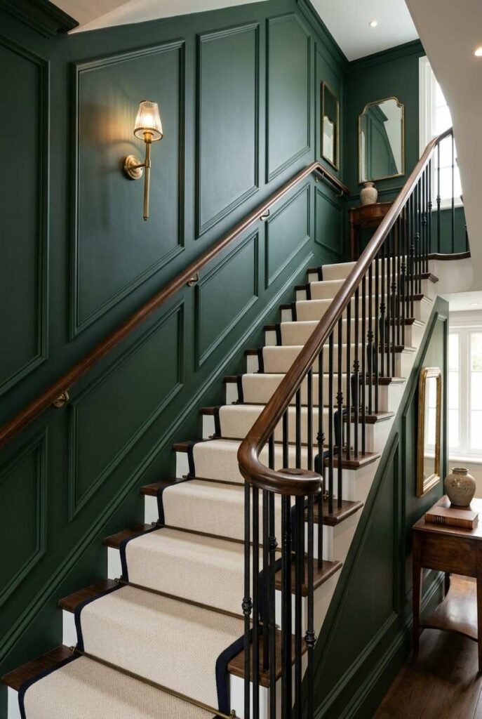 28 Stairs Wall Decor Ideas Modern Luxury Interiors Style Your Staircase Wall 7 Stepped wainscoting painted deep forest green along a luxury staircase wall