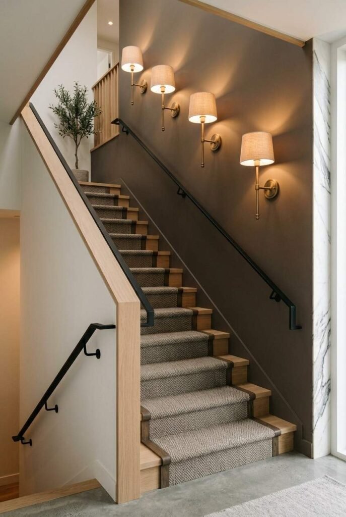 28 Stairs Wall Decor Ideas Modern Luxury Interiors Style Your Staircase Wall 12 Aged brass wall sconces spaced evenly along the slope of a staircase wall