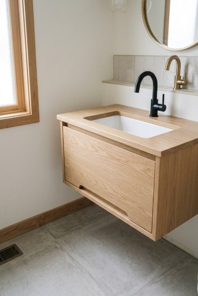 30 Bathroom Vanity Ideas: Single Sink for Small, Medium, and Large Spaces 4 Wall-mounted floating vanity with single sink in a small bathroom